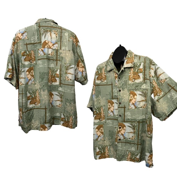 Y2K Hula Girl Print Loop Collar Hawaiian Shirt Short Sleeve / Men’s XL * - Picture 3 of 4